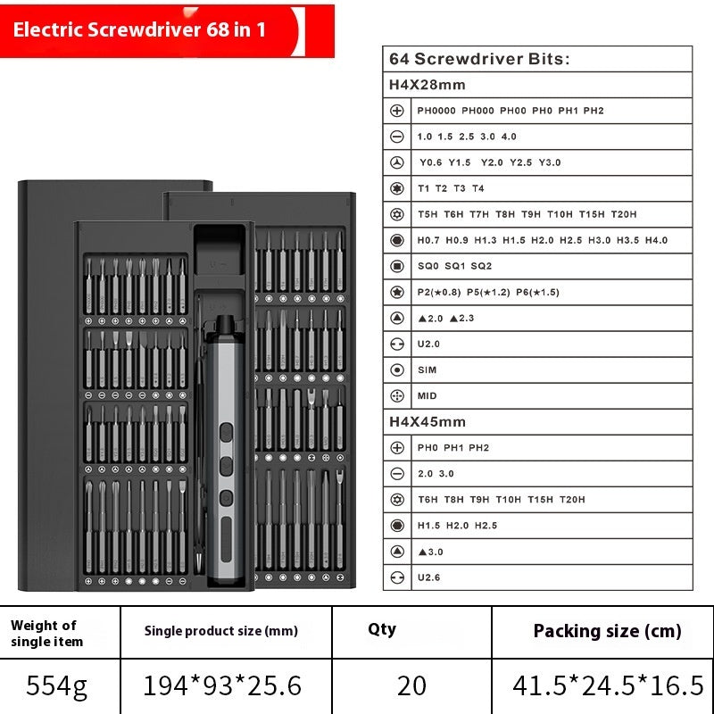 68'i 1 Arada Elektrikli Tornavida Seti