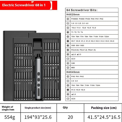 68'i 1 Arada Elektrikli Tornavida Seti